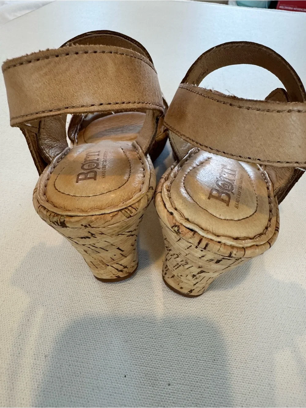 Born Lenore Cork Wedge Sandal Womens 7 Natural Tan Leather Comfort Platform Shoe - Picture 7 of 10